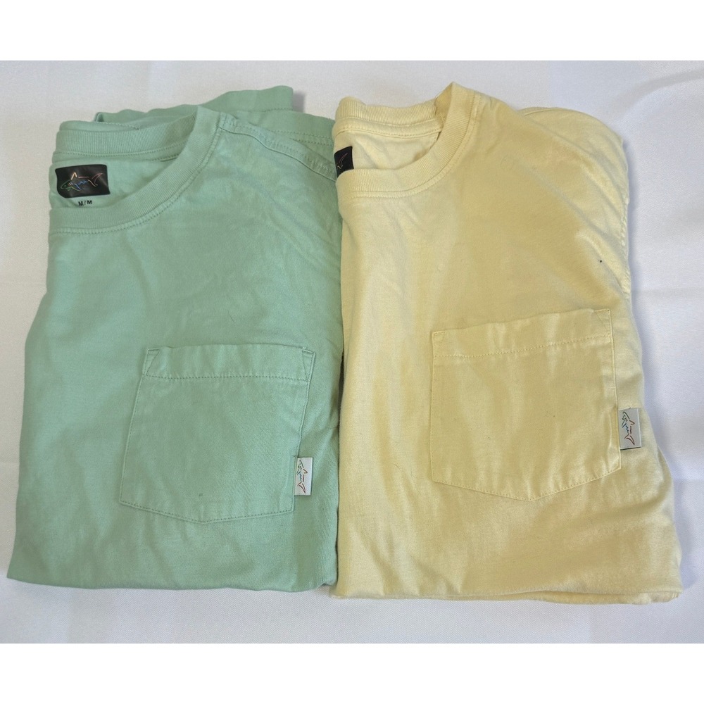 Greg Norman Cotton T-Shirts Mens M Yellow/Green Set of 2 Pocket Short Sleeve